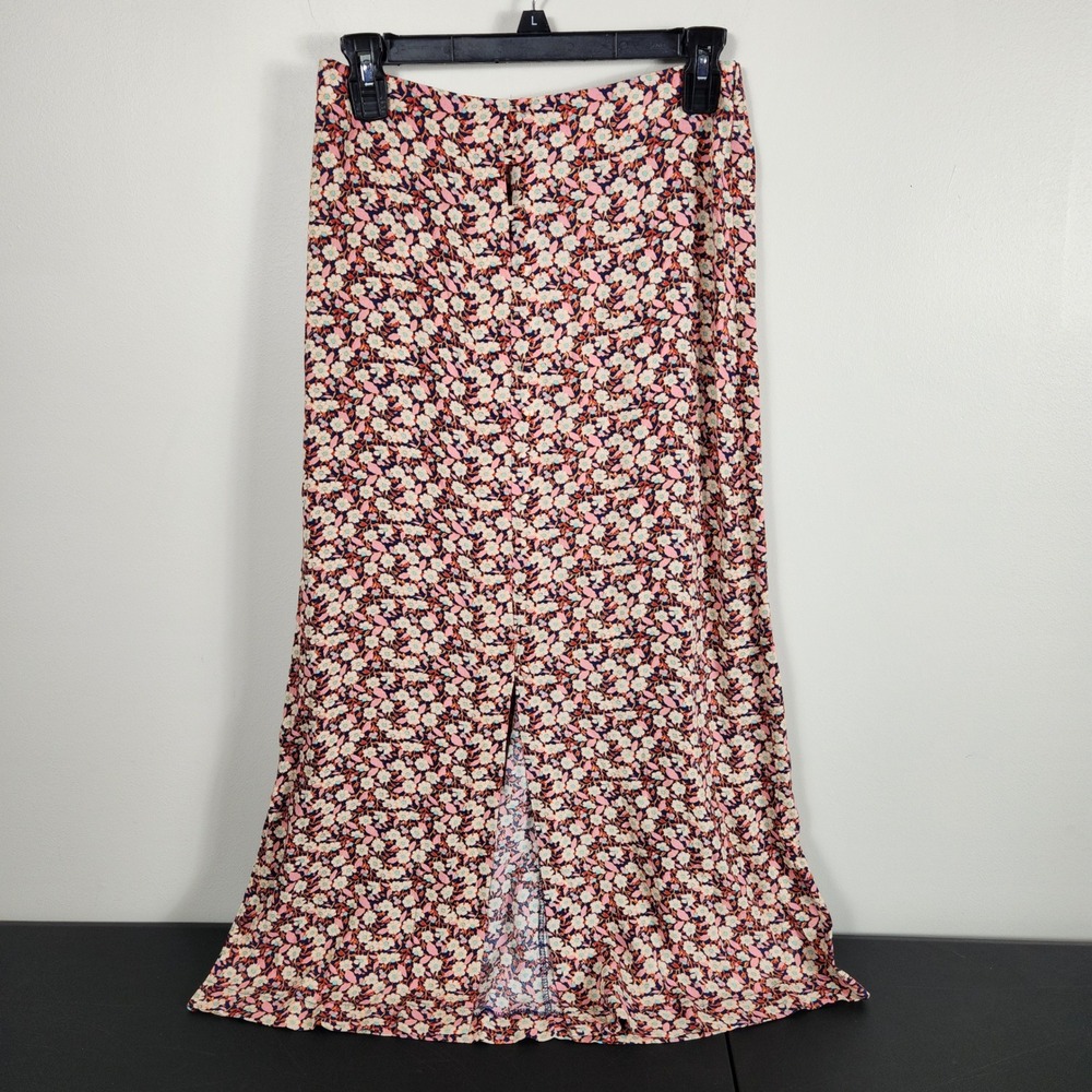 Philosophy Republic Clothing Floral Maxi Skirt Navy Pink Coastal Beachy Small